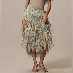Anthropologie Chéri Ruffled Tulle Midi Skirt Small